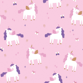 Aqua protect stof digitaal bedrukt unicorns roze