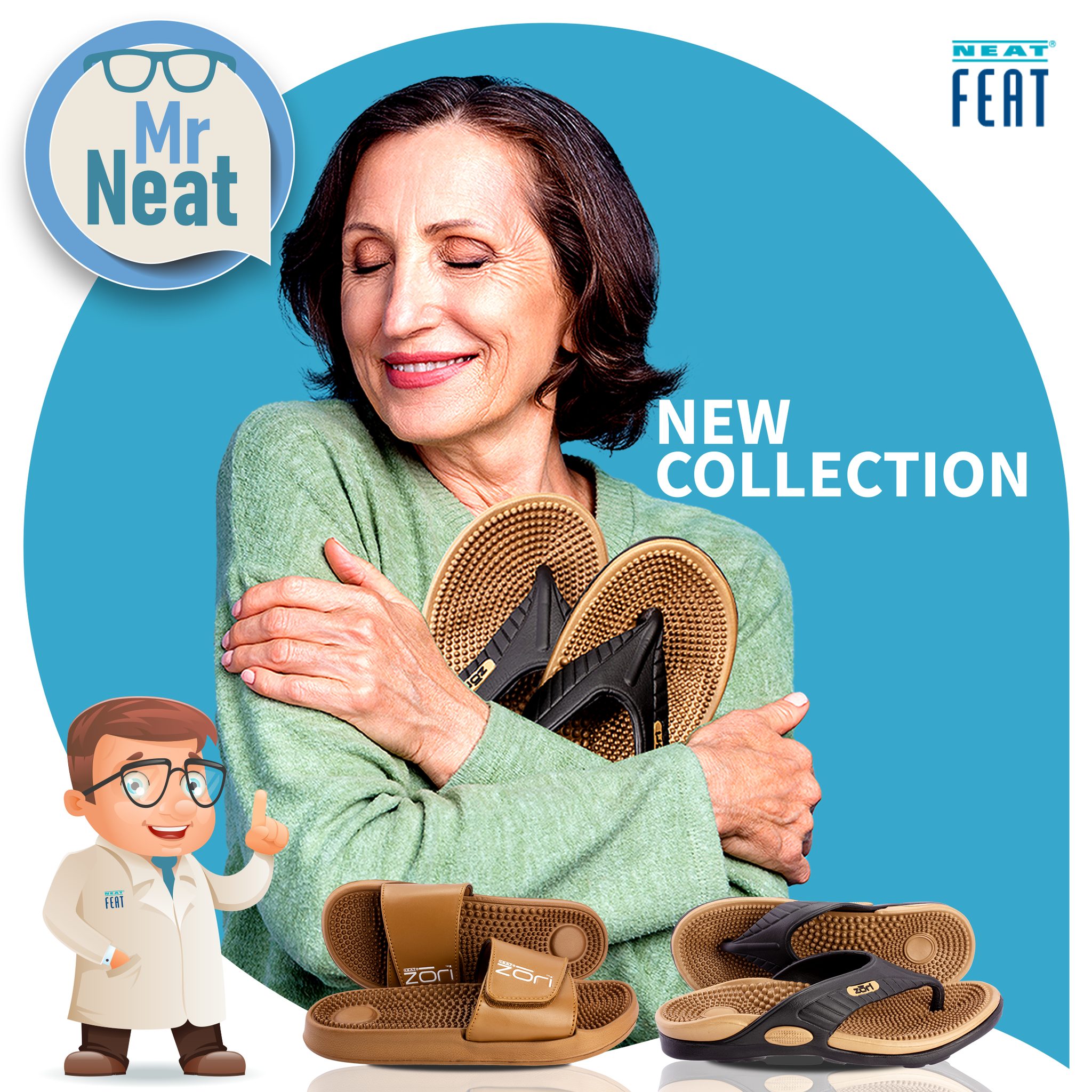 Neatfeat - Zori Slippers - Cognac - Massage Pump
