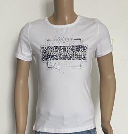 Meisjes shirt, t-shirt voor meisjes "Bonjour Mon Amour" in de kleur wit