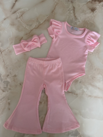 Baby meisjes 3 delige ribset met ruffle mouwtjes "Roze"