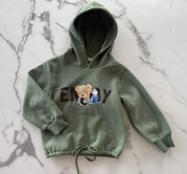 Jongens Hoodie met een beertje in de kleur Army Green