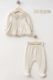 Baby meisjes 3-delige set Beige gestreept met kant