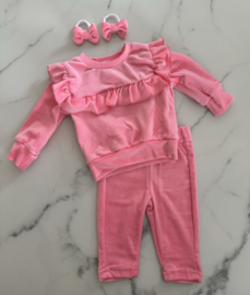 Baby meisjes velours setje 3 delig "Roze'