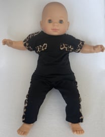 Baby meisjes set 2 delig zwart met panterprint bestaande uit een t-shirt en broek