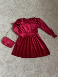 Meisjes glitter jurk velours met steentjes "Rood" met bijpassend tasje