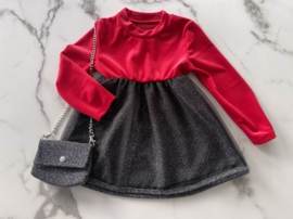 Baby meisjes glitter jurkje met tasje "Rood/Zwart"