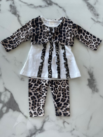 Baby meisjes set 3 delig Panterprint bestaande uit een broek, tuniekje en een vestje