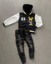 Jongens Baseball Jacket/Vest "Zwart/Wit/Geel"