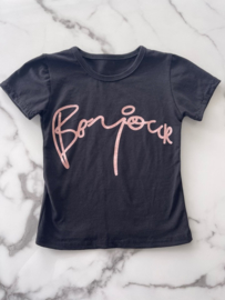 Meisjes shirt, t-shirt voor meisjes "bonjour" in de kleur zwart