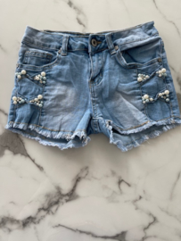 Meisjes jeans short, korte broek met kraaltjes