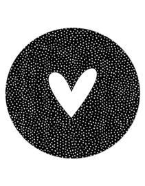 Muurcirkel/tuincirkel zwart met wit hart en dots Ø 30 cm