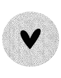 Muurcirkel/tuincirkel wit met zwart hart en dots patroon Ø 20 cm