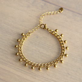 Stalen schakelarmband met ronde bedeltjes – goud