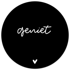 Muurcirkel/tuincirkel zwart met tekst 'Geniet' Ø 30 cm