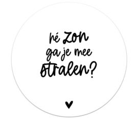 Muurcirkel/tuincirkel wit met tekst 'Hé zon, ga je mee stralen?' Ø 20 cm