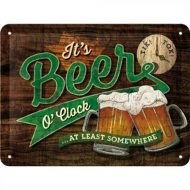 Beer O' Clock - Metalen wandbord in Reliëf 15 x 20 cm