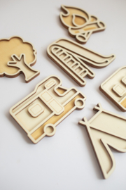Houten minispeeltrayset - Op de camping