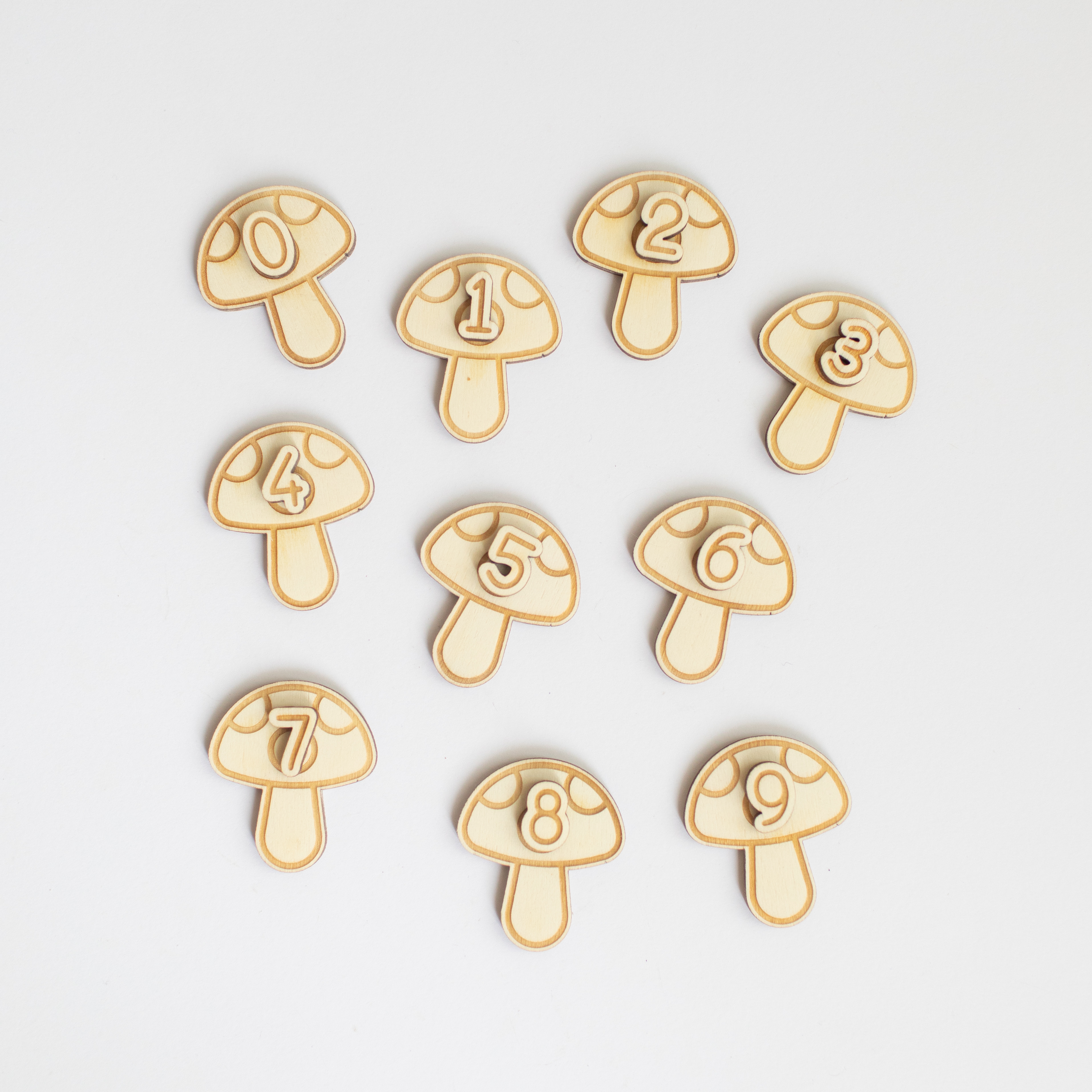 Telfiguren - Paddestoeltjes met cijfers 0-9