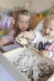 Houten minispeeltrayset -Boerderijdieren (Varken, schaap, koe & kip)