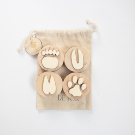 Houten mini stempelset - Voetsporen Wilde dieren -