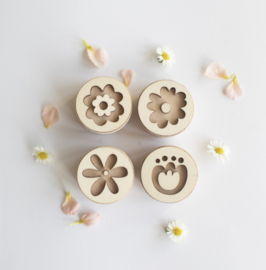 Houten mini stempelset - Bloemen -