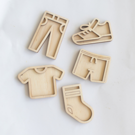 Houten minispeeltrayset - Waslijn / Kleertjes