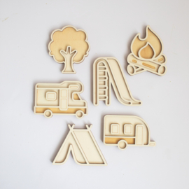 Houten minispeeltrayset - Op de camping