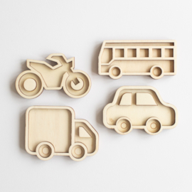 Houten speeltray miniset - Autoweg voertuigen -