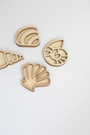 Houten speeltray miniset - Schelpen
