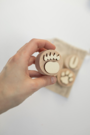 Houten mini stempelset - Voetsporen Wilde dieren -