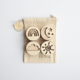 Houten mini stempelset - Het weer  -