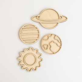 Houten speeltray miniset - planeten