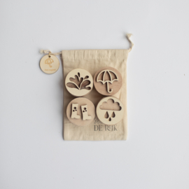 Houten mini stempelset - Het regent, het regent! -