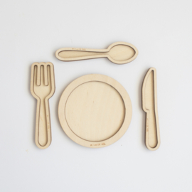 Houten speeltray - Bordje & bestek