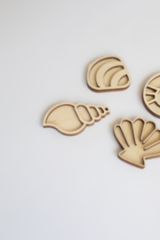 Houten speeltray miniset - Schelpen
