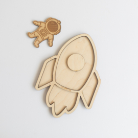 Houten speeltray - Raket met astronaut  -
