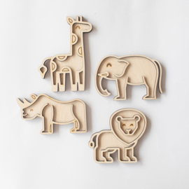 Houten speeltray miniset - Safari dieren -