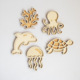 Houten minispeeltrayset - Oceaandieren
