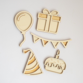 Houten minispeeltray set - Verjaardag!