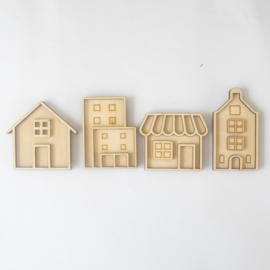 Houten speeltray miniset - Huisjes -