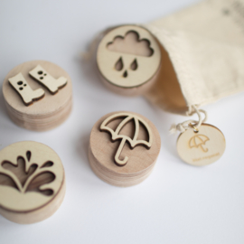 Houten mini stempelset - Het regent, het regent! -