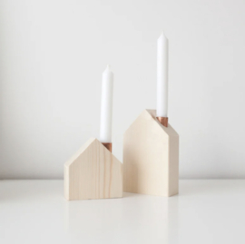 Houten kaarshouderset met schoorsteen
