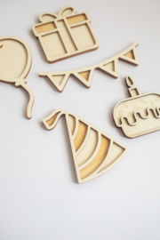 Houten minispeeltray set - Verjaardag!
