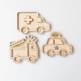 Houten speeltray miniset - Hulpvoertuigen -