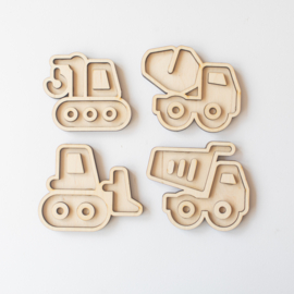 Houten speeltray miniset - Bouwvoertuigen -