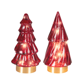 Set van 2 kleine led boompjes rood warm wit hoogte 12,5 cm
