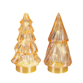 Set van 2 kleine led boompjes amber warm wit hoogte 12,5 cm