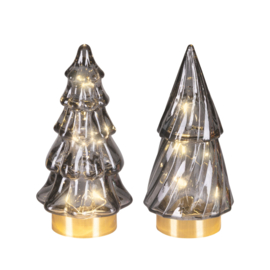 Set van 2 kleine led boompjes rookgrijs warm wit hoogte 12,5 cm