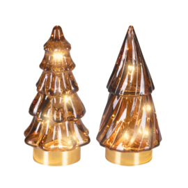 Set van 2 kleine led boompjes bruin warm wit hoogte 12,5 cm
