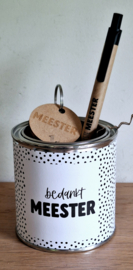 Blikje Bedankt meester + pen+sleutelhanger